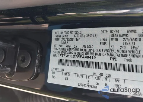 2024 Ford F-150 Xlt from USA, damaged, VIN 1FTFW3LD7RFA48419